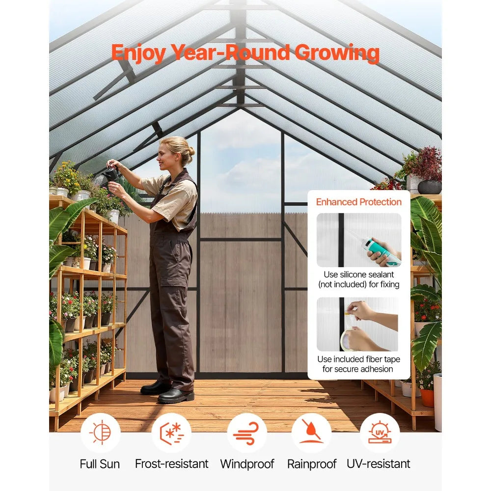 8 By 12 Ft Polycarbonate Walk In Greenhouse For Outdoor Gardening