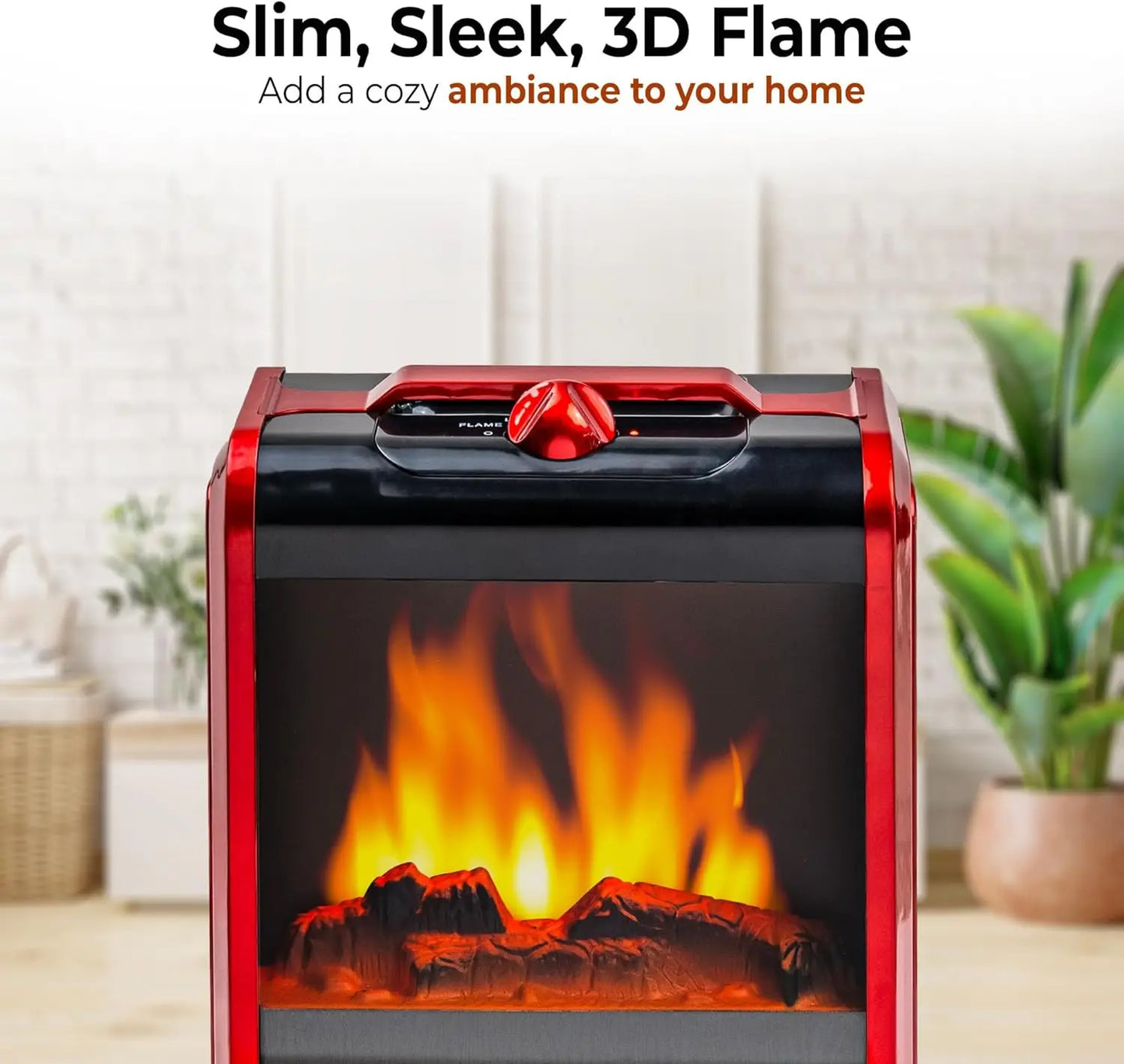 XMSJ Electric Mini Fireplace Heater Realistic 3D Flame