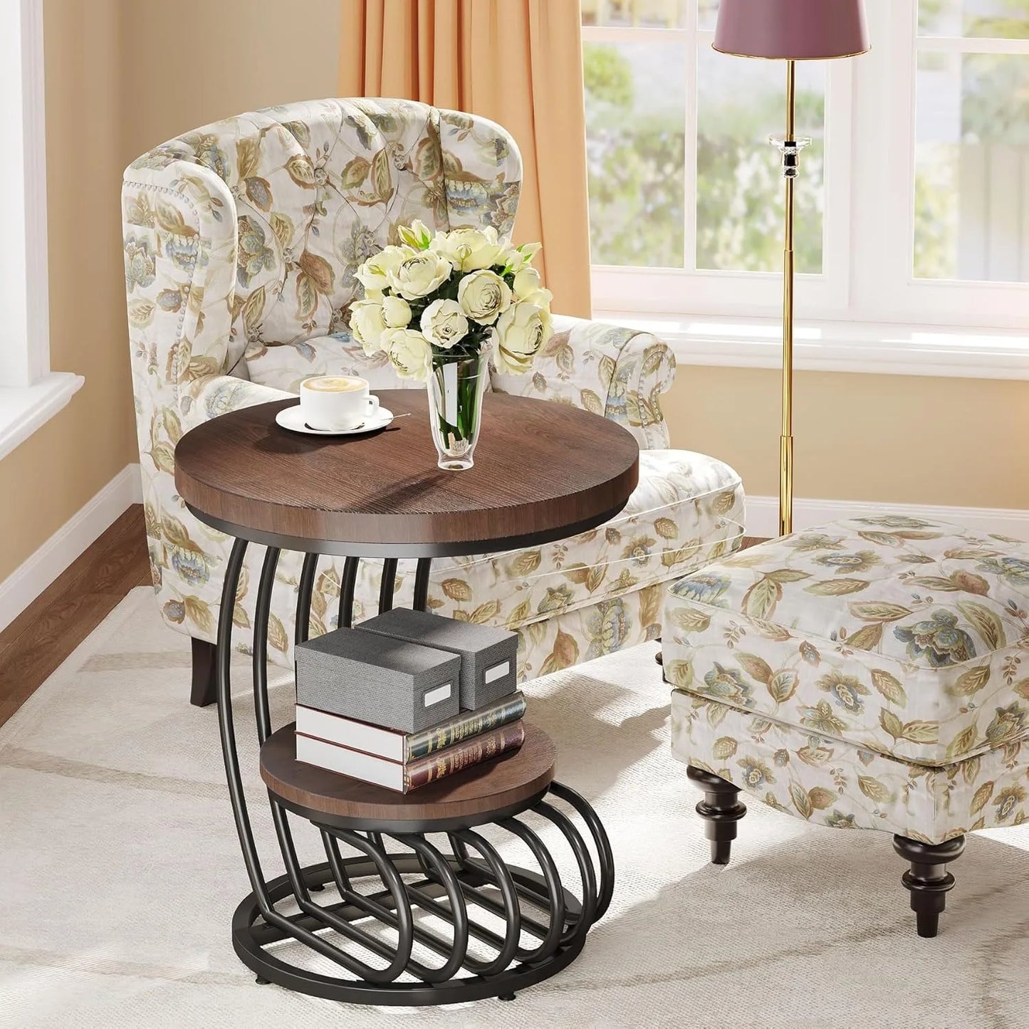 Little Tree Round End Side Table With Arc Metal Frame