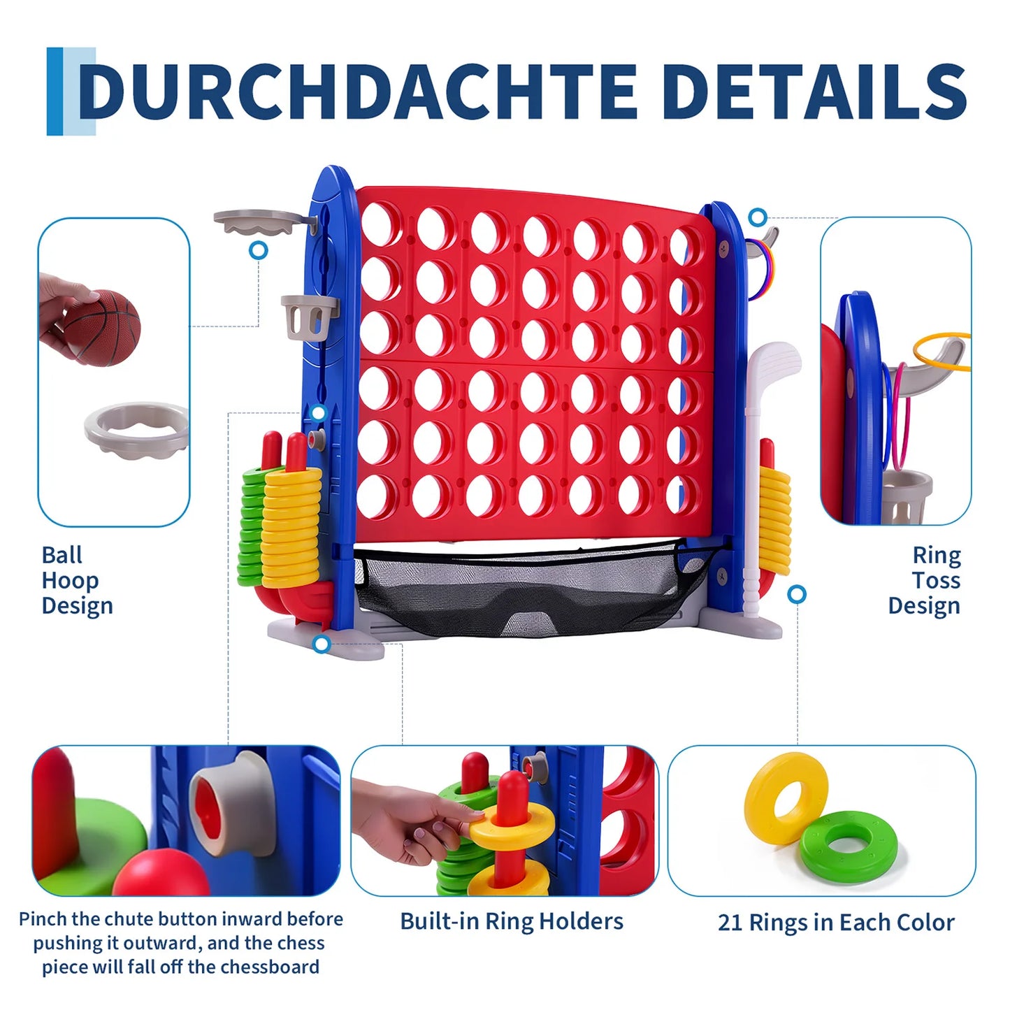 Giant 4 In 1 Outdoor Yard Game Set With Adjustable Height Basketball Hoop Ring Toss Connect Four For Family Fun