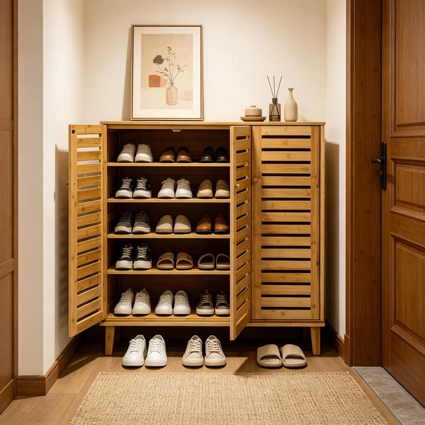 Bamboo Shoe Storage Cabinet Five Tier Organizer For Entryways Hallways