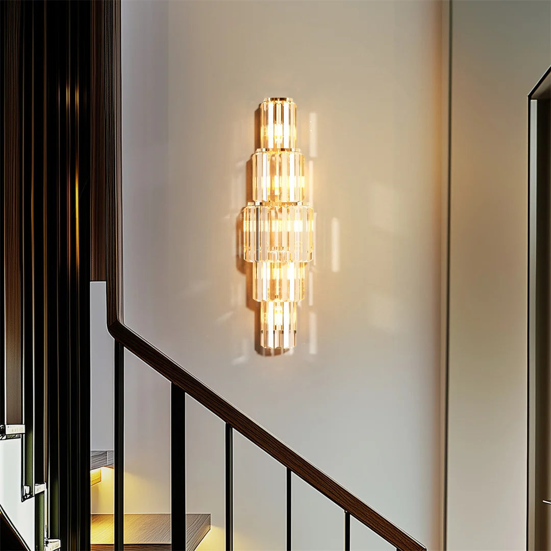 LUVODI Crystal Wall Lamp 3 Layer Gold Sconce With E14 LED Bulbs Included Dimmable For Living Room Decor