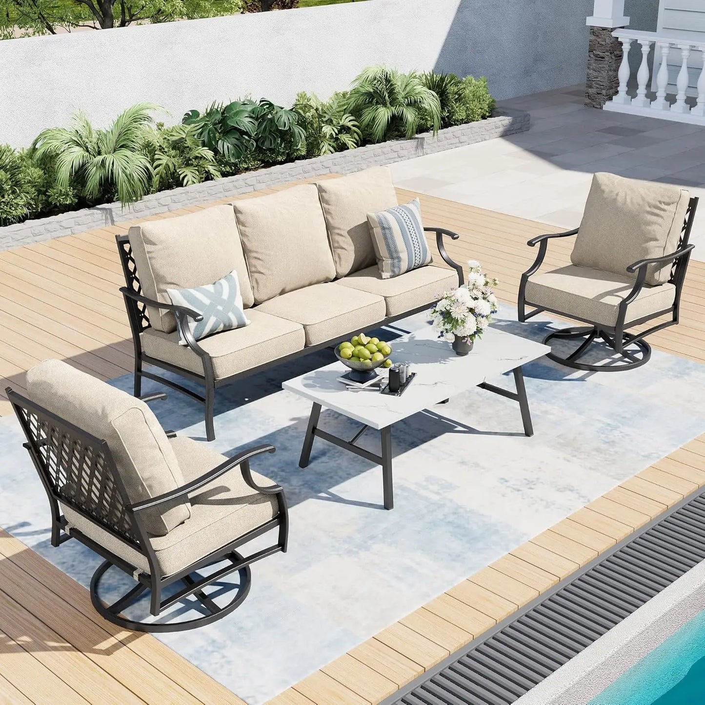 Patio Furniture Set Modern Outdoor Rattan Lounge With Coffee Table