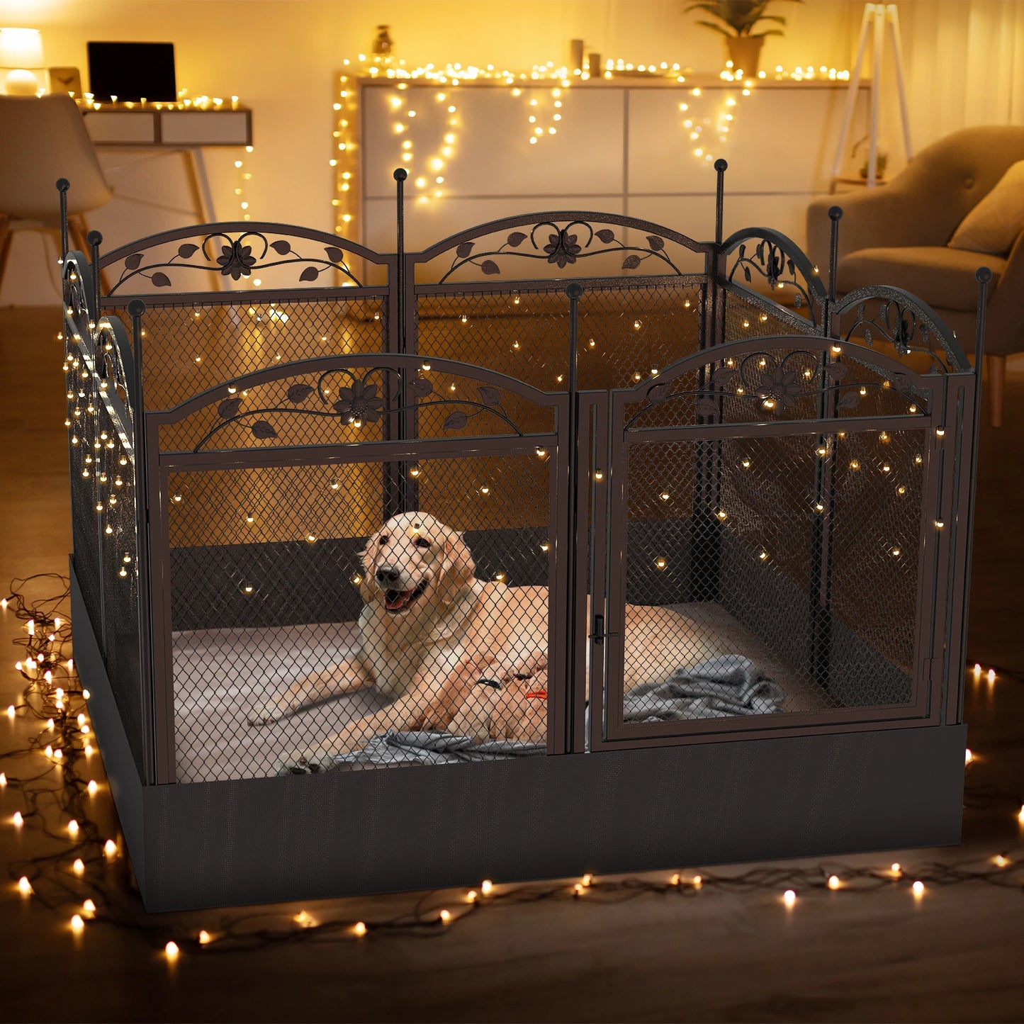 BINGOPAW Foldable Metal Dog Playpen With Gate And Mat