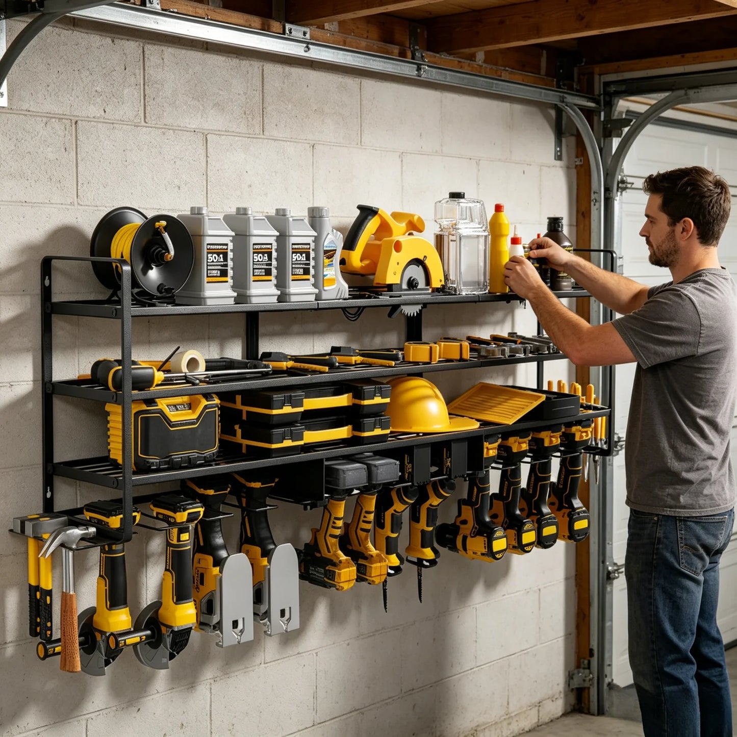 Sturdy Wall Mounted Power Tool Rack Holds 12 Drills