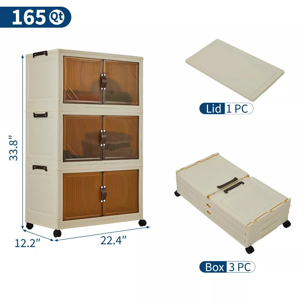 HiMISS 3/4/5-Tier Foldable Storage Cabinet With Lids And Wheels