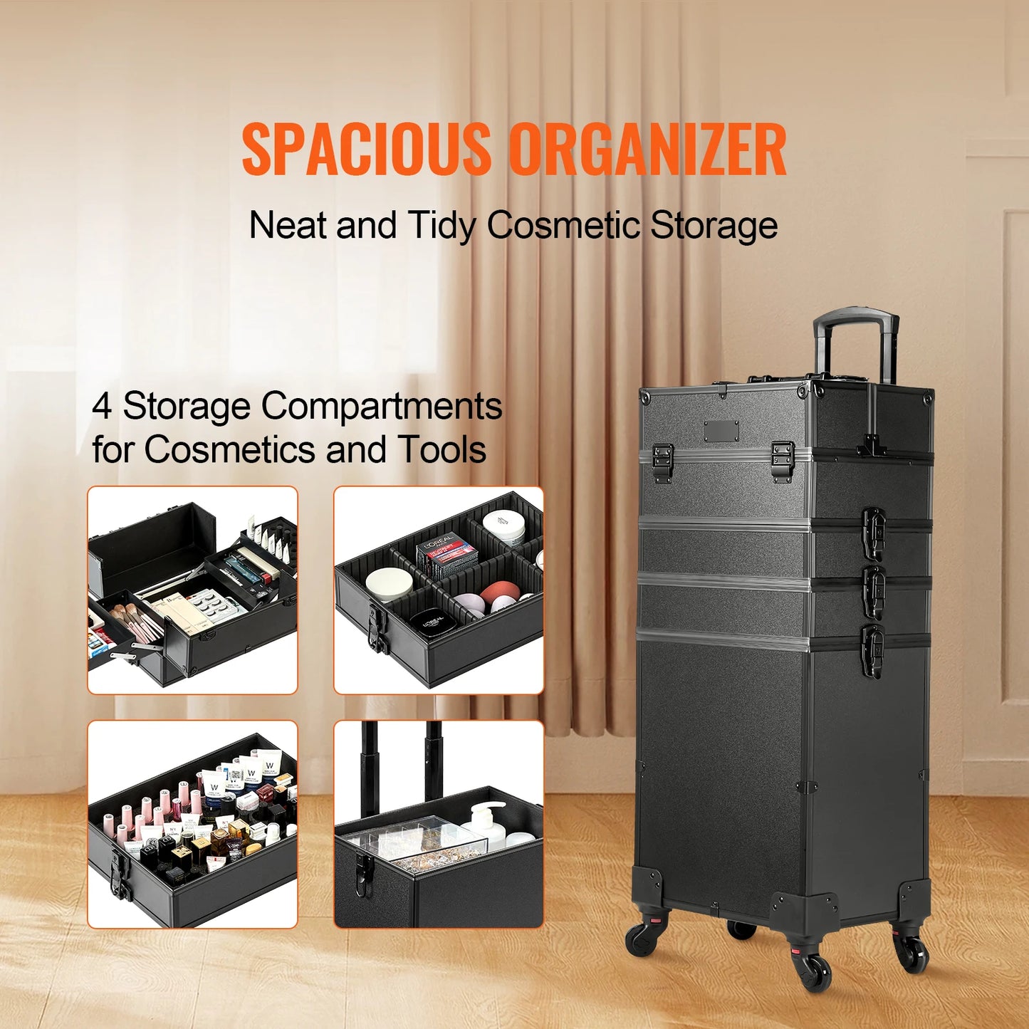 SucceBuy Professional Makeup Train Case With Aluminum Frame And Legs