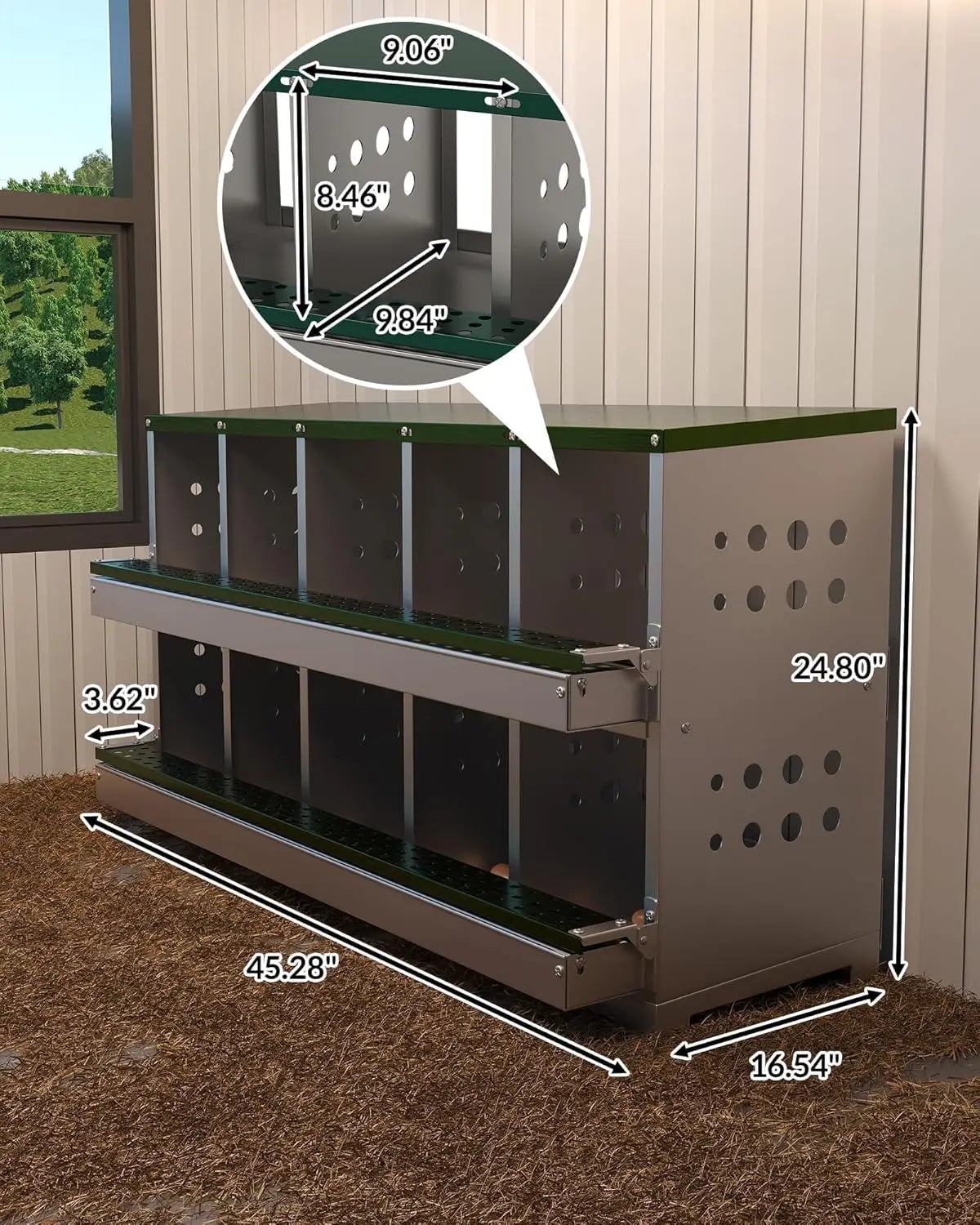 TWISTER.CK Metal Chicken Coop Nesting Box With Multi Compartment Rustproof Ventilated Roll Out Egg Collection For Hens