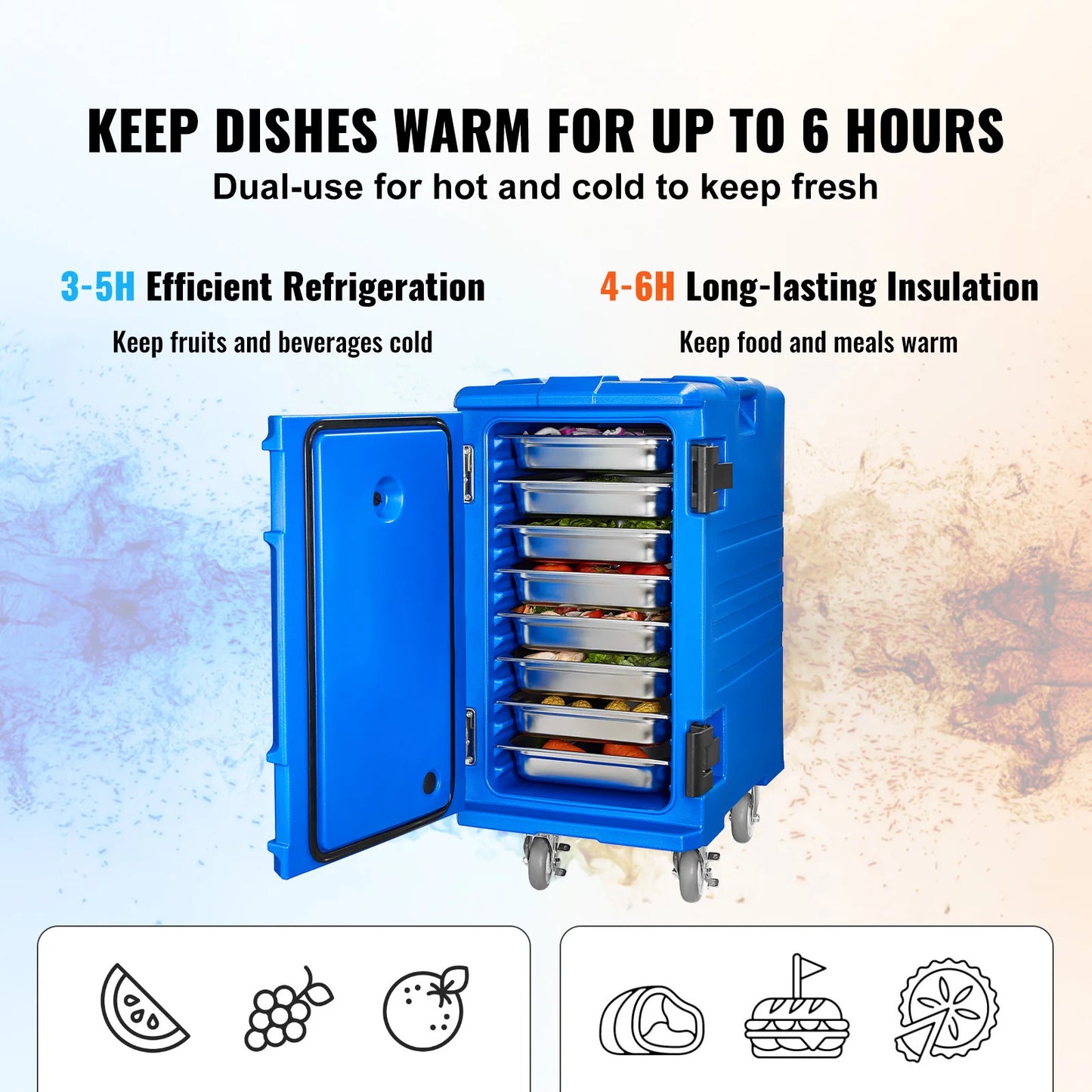 VEVOR Insulated Food Pan Carrier 120L Front Loading With Handle And Double Buckles For Restaurant Canteens
