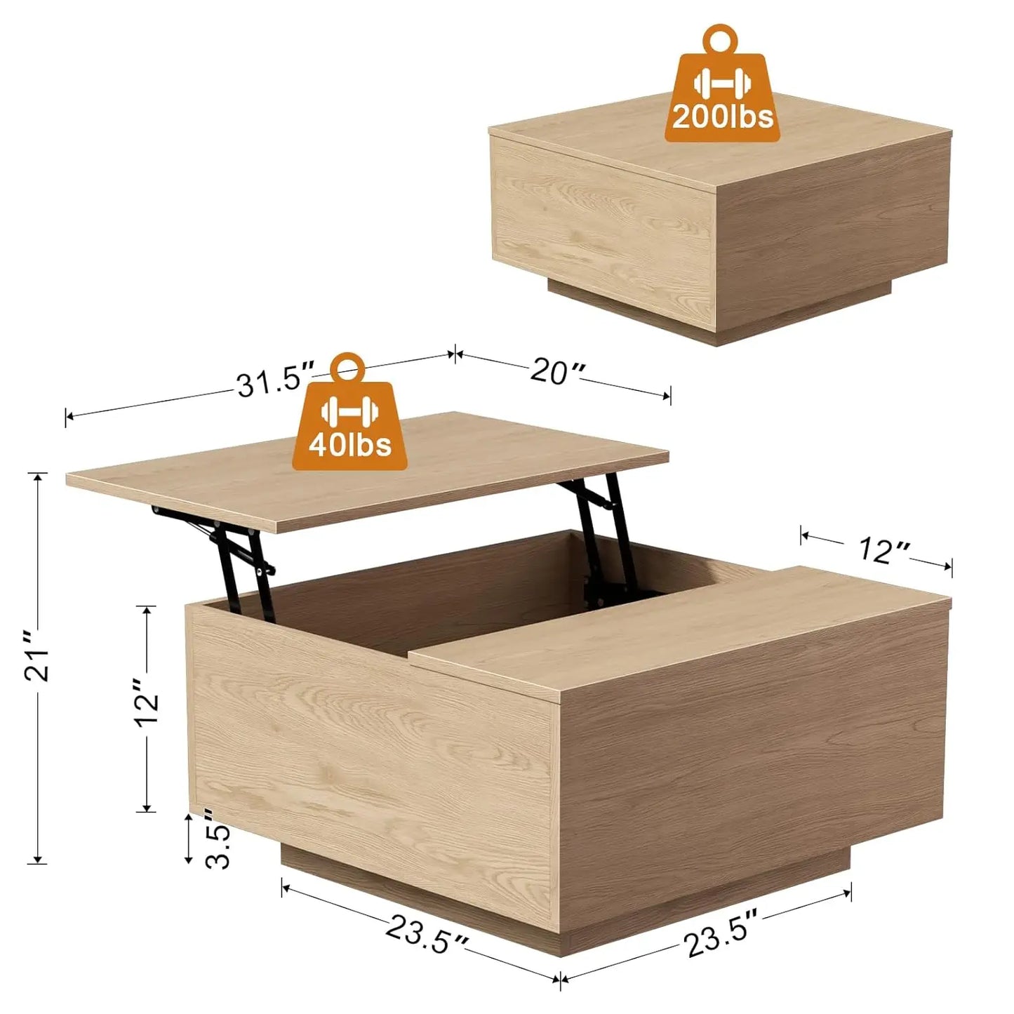 Lift Top Wood Coffee Table With Hidden Storage Solid Construction