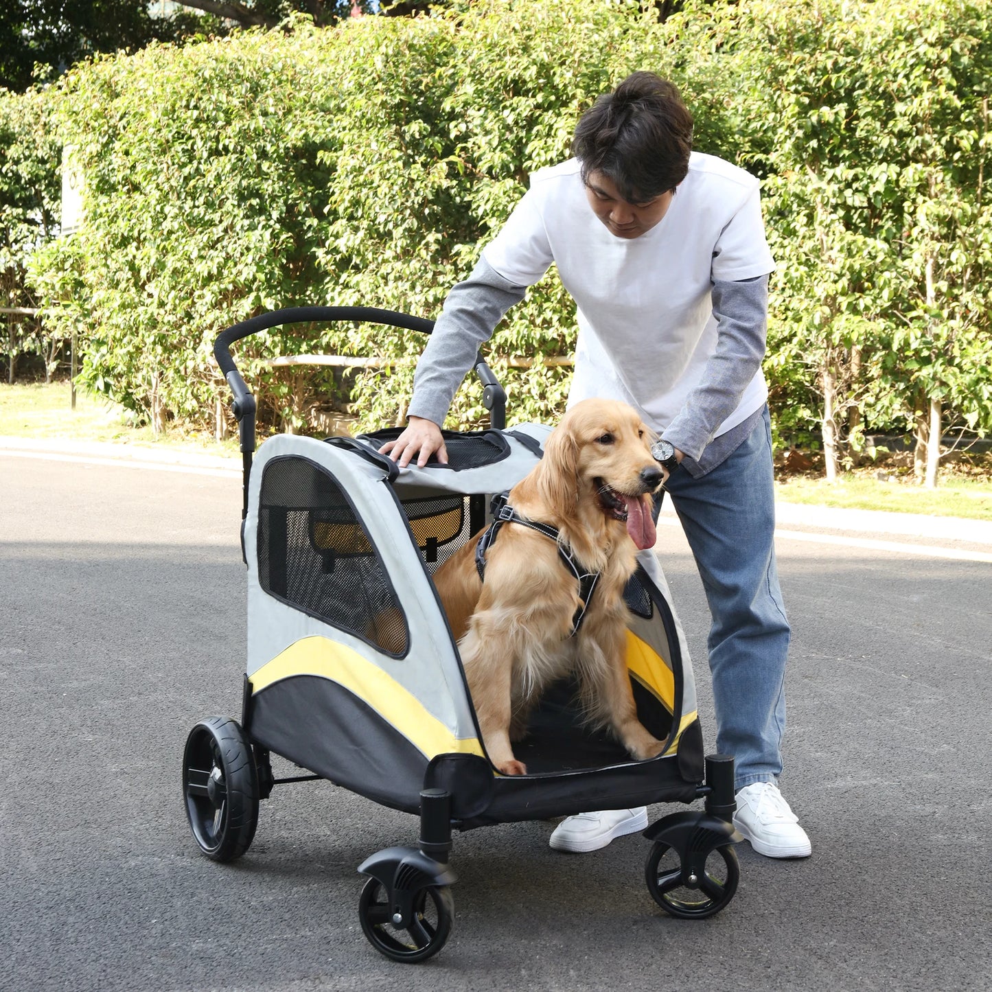 Dog Stroller Ultra Large Four Wheel Pet Jogger Wagon Foldable Cart Load 55kg