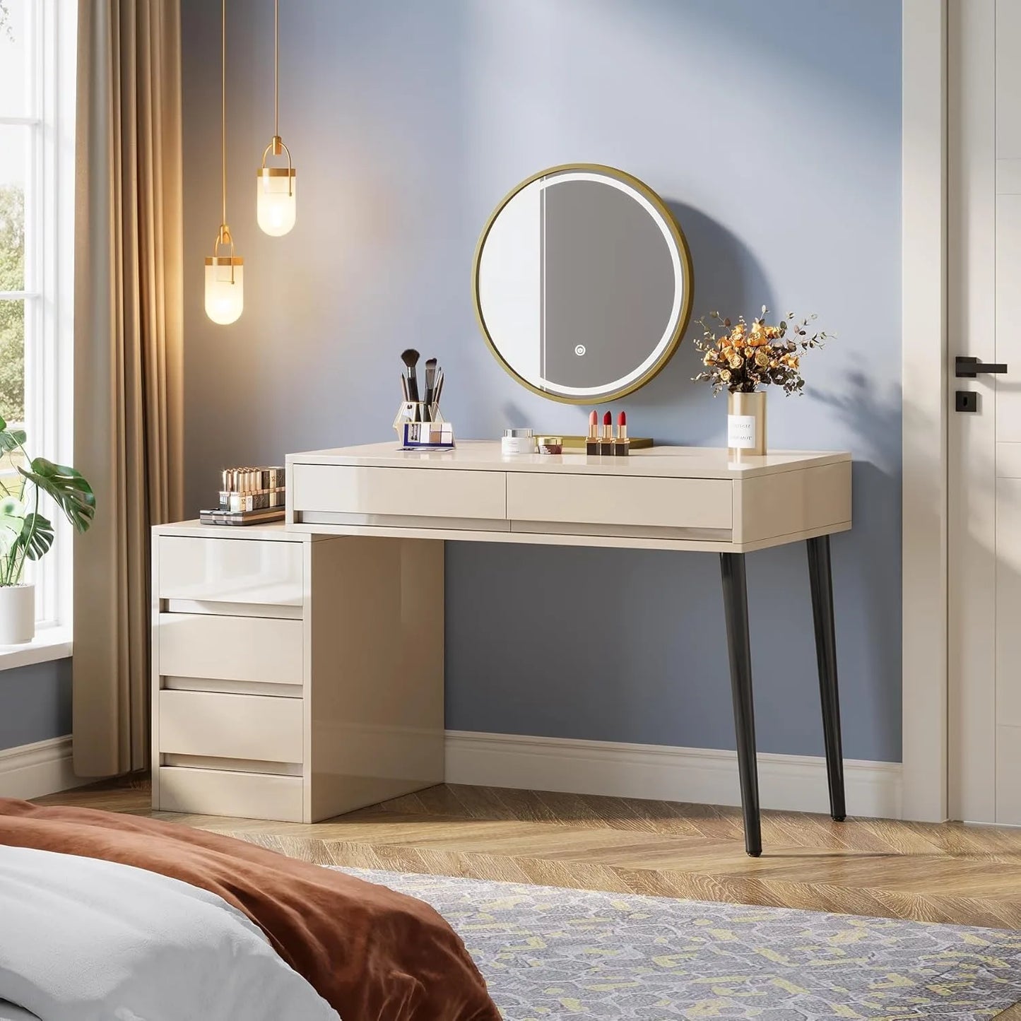 Little Tree Vanity Desk With Five Drawers High Gloss Makeup