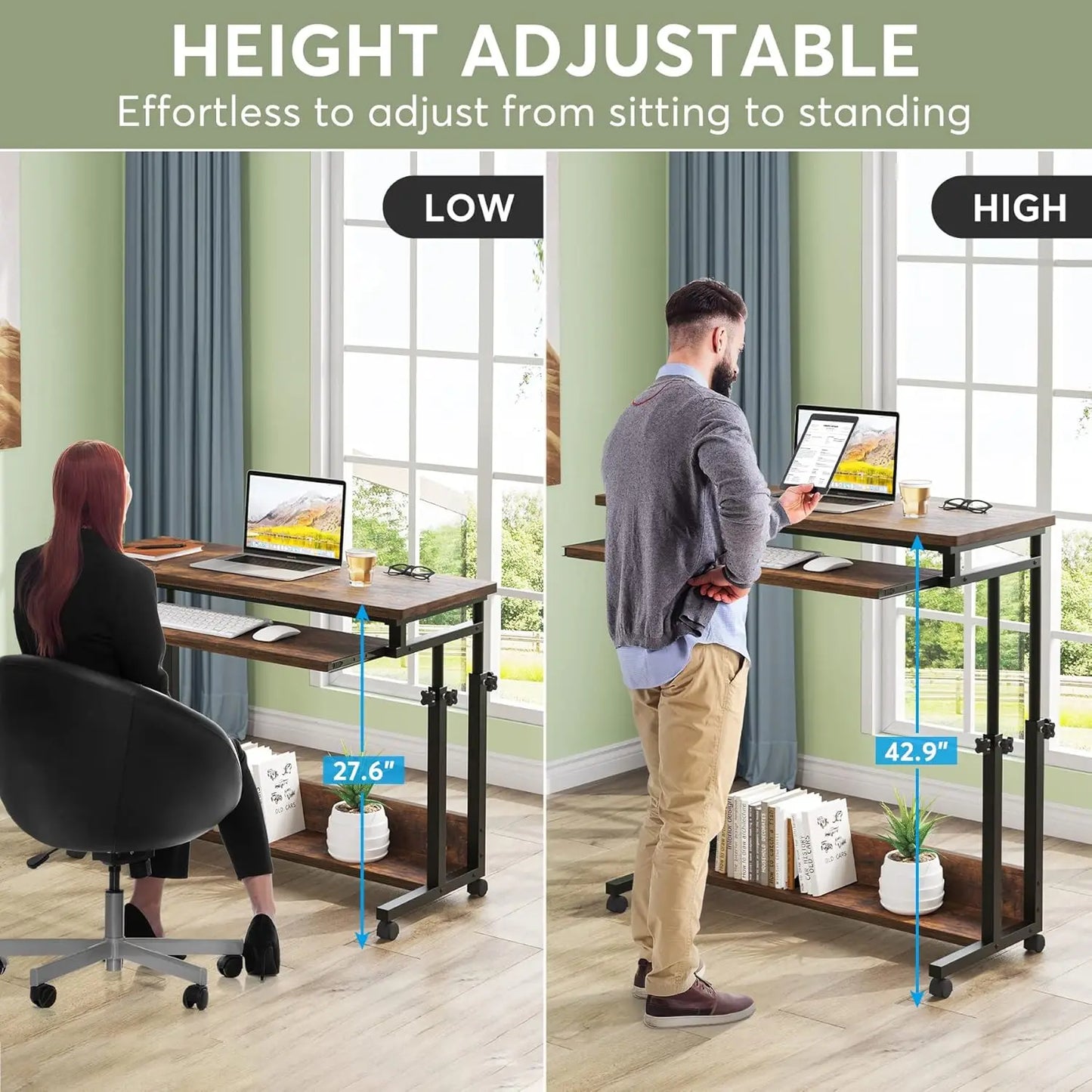 Little Tree Portable Laptop Desk With Height Adjustable Rolling Cart