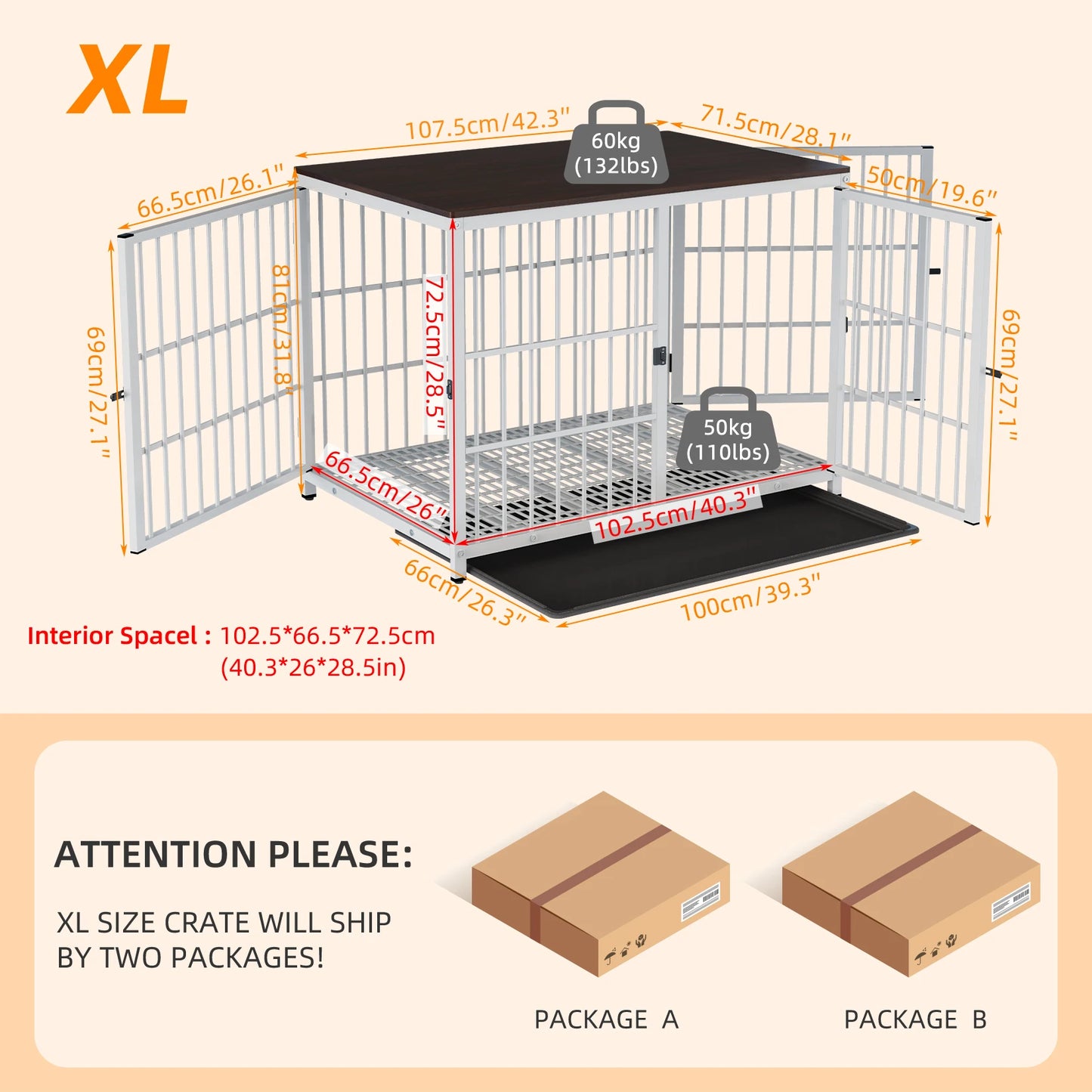 BINGOPAW Wooden Dog Crate Table With Three Doors Removable Tray