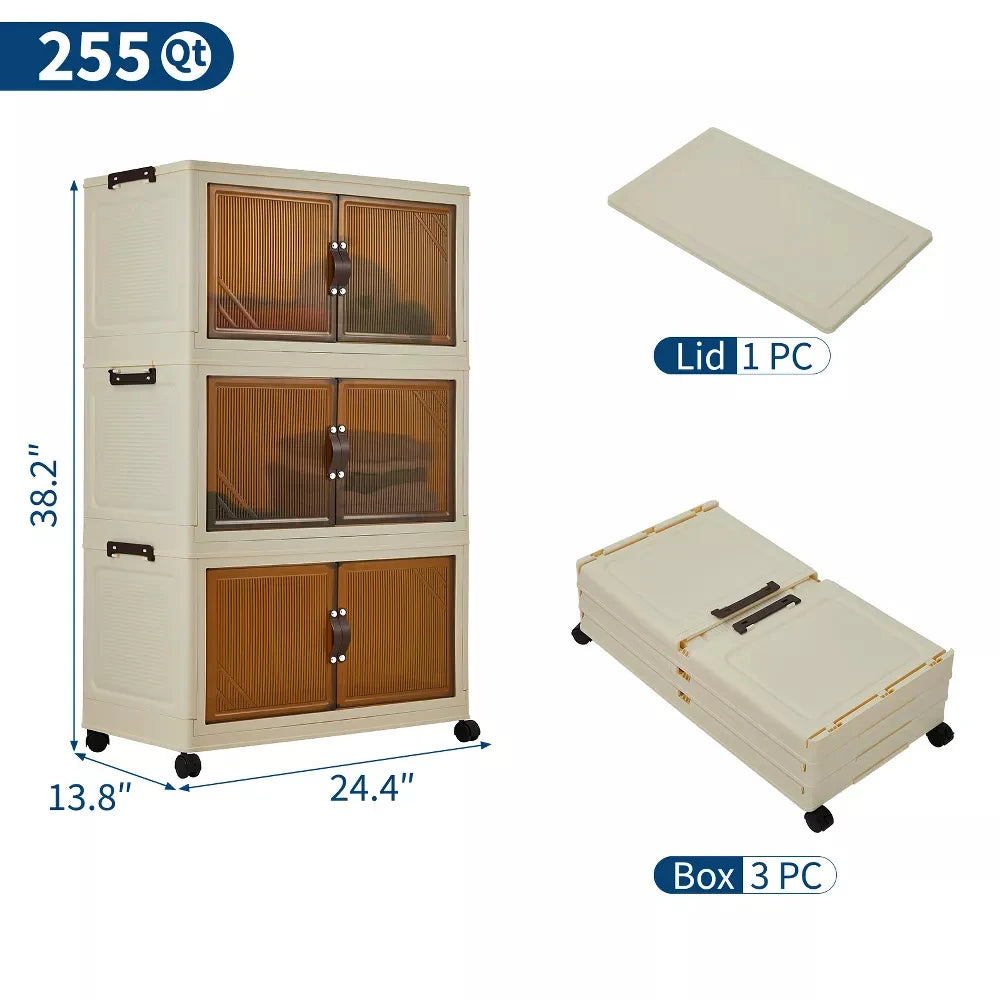 HiMISS 3/4/5-Tier Foldable Storage Cabinet With Lids And Wheels