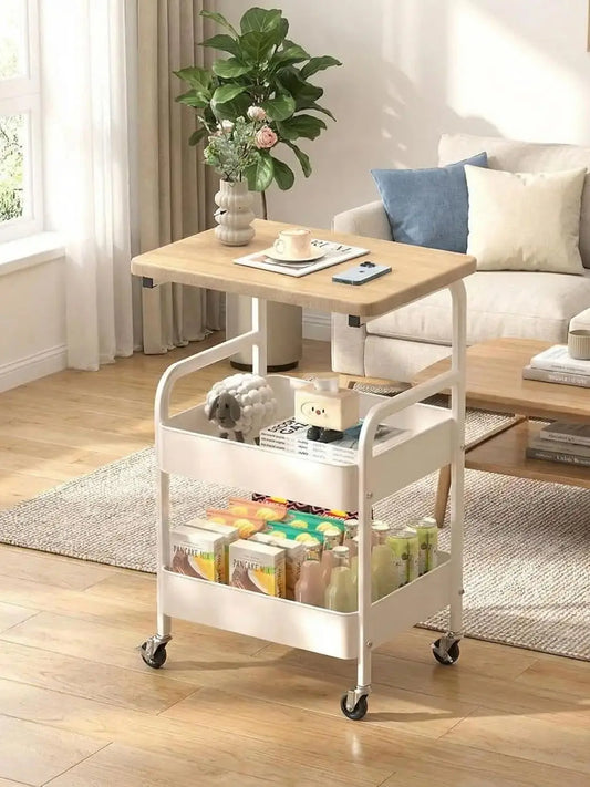 TWISTER.CK 3 Tier Rolling Storage Trolley With Table Top Space Saving Mobile Workspace Cart For Home Office Kitchen