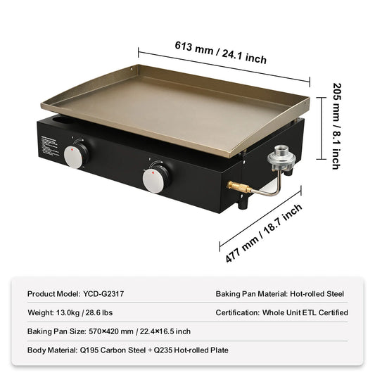 SucceBuy Propane Gas Tabletop Griddle 18 To 24 Inches Nonstick Carbon Steel Portable BBQ For Camping