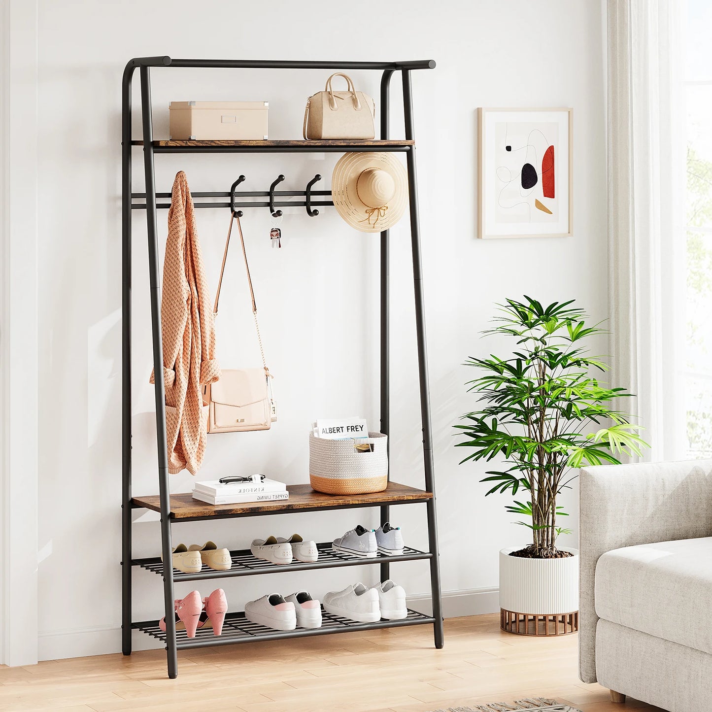 TWISTER.CK Coat Rack Shoe Bench 4-in-1 Hall Tree Entryway