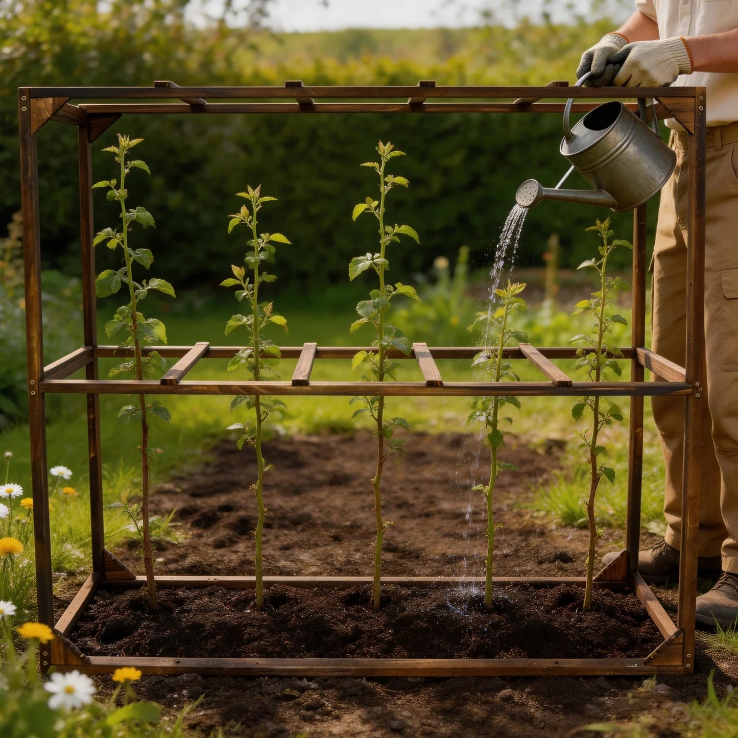 Wooden Garden Tomato Cranberry Support Trellis With 5 Slots Cage