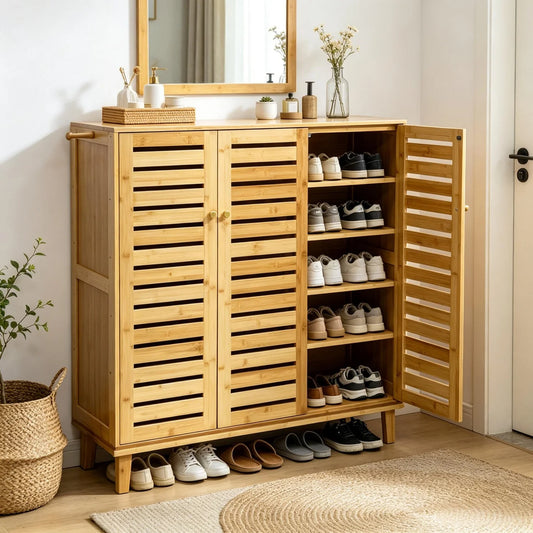 Bamboo Shoe Storage Cabinet Five Tier Organizer For Entryways Hallways