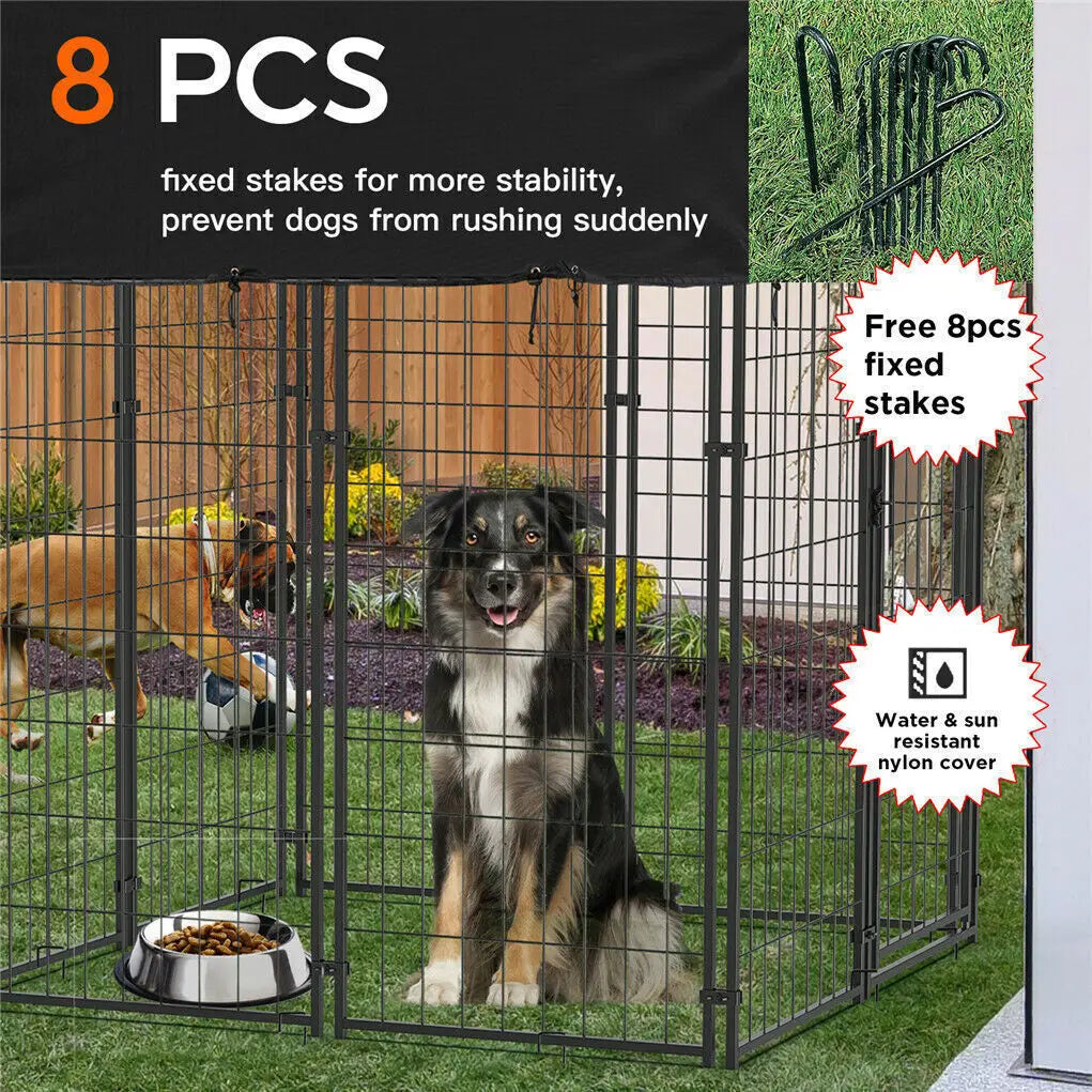 Dog Cage Pet Run Enclosure Playpen With Roof For Kennel