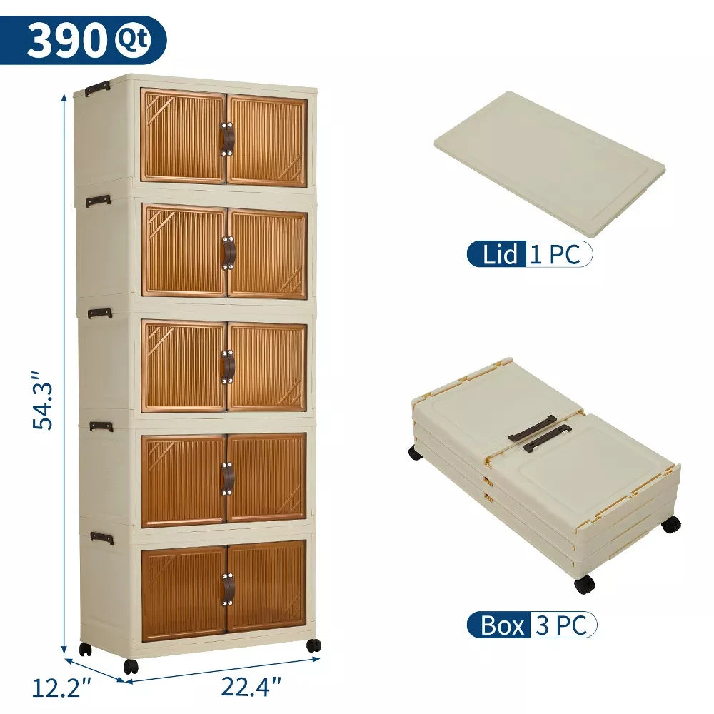 HiMISS 3/4/5-Tier Foldable Storage Cabinet With Lids And Wheels
