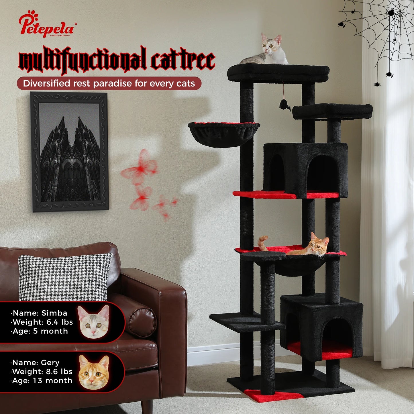 PAWZ Road Tall Cat Tree For Indoor Cats Five Tier With Super Large Hammock And Scratching Posts