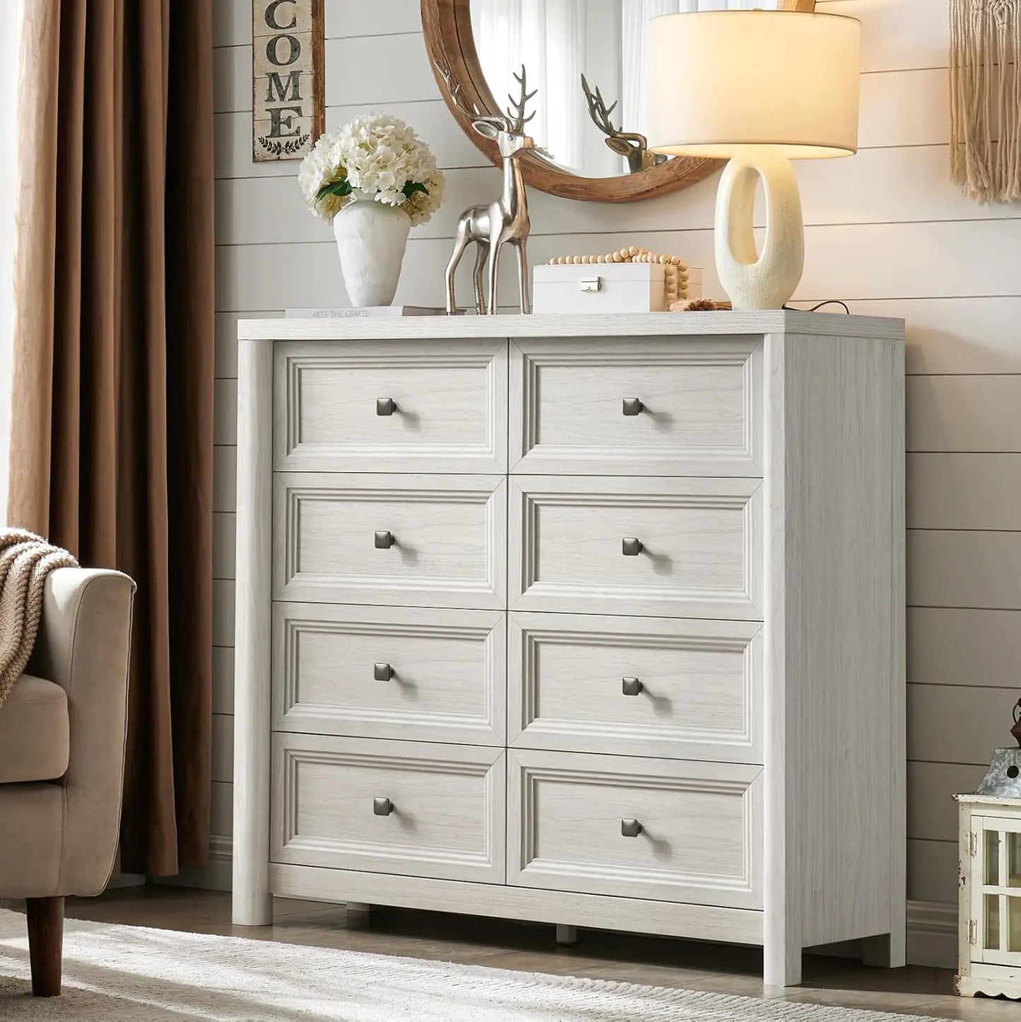 Farmhouse 6-Drawer Solid Wood Dresser For Bedroom Storage
