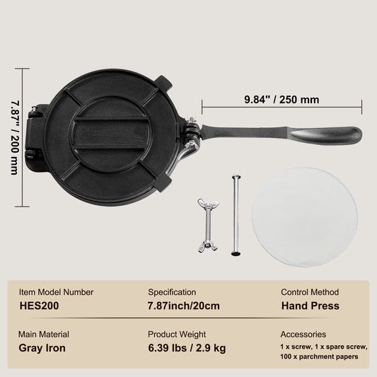 VEVOR Cast Iron Tortilla Press Heavy Duty Dough Maker for Flour Tortillas