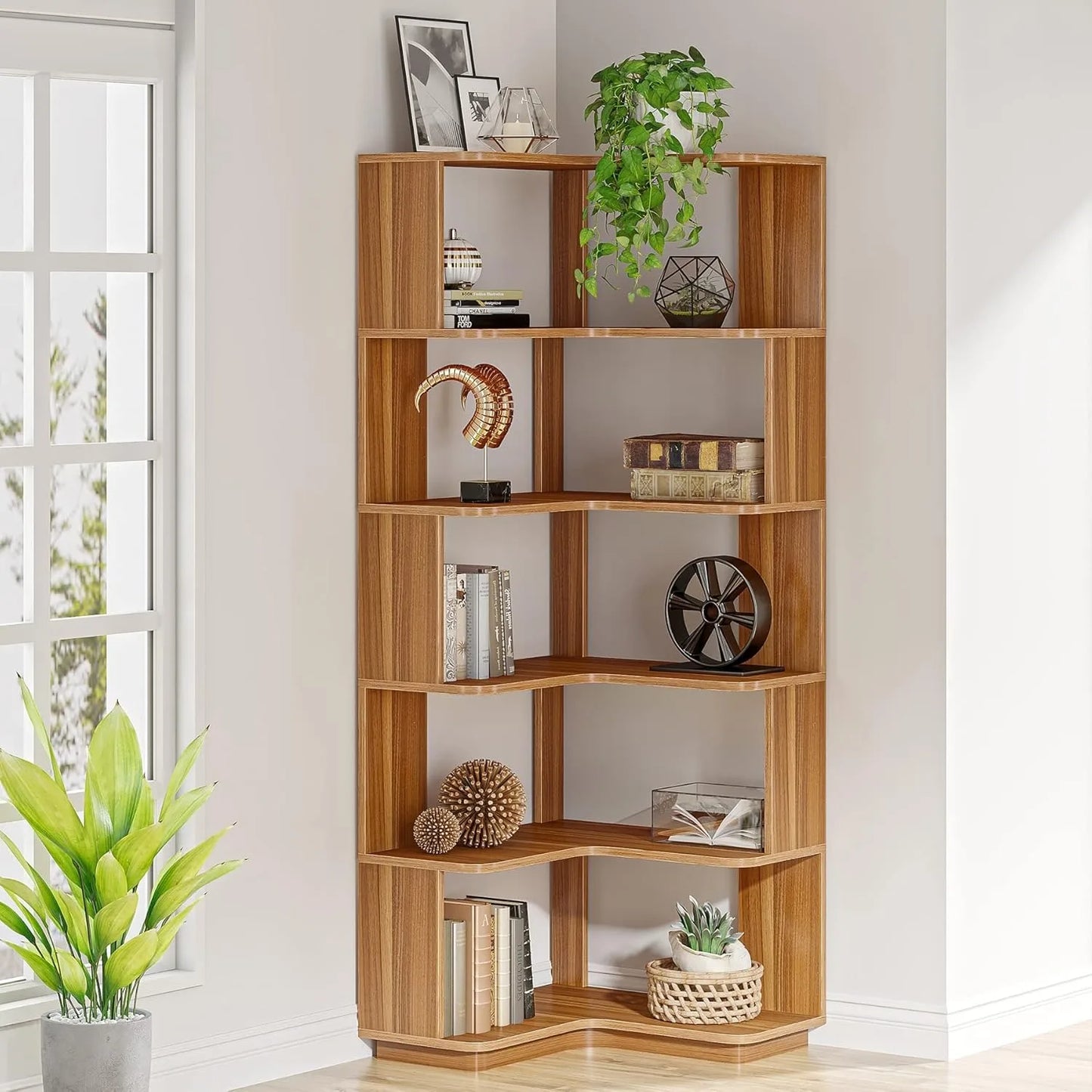 Little Tree 6-Tier L-Shaped Corner Bookshelf Industrial Anti-Drop Panel