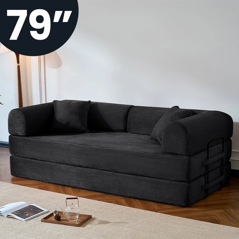 NONECN Folding Convertible Sofa Bed Corduroy Upholstered Couch