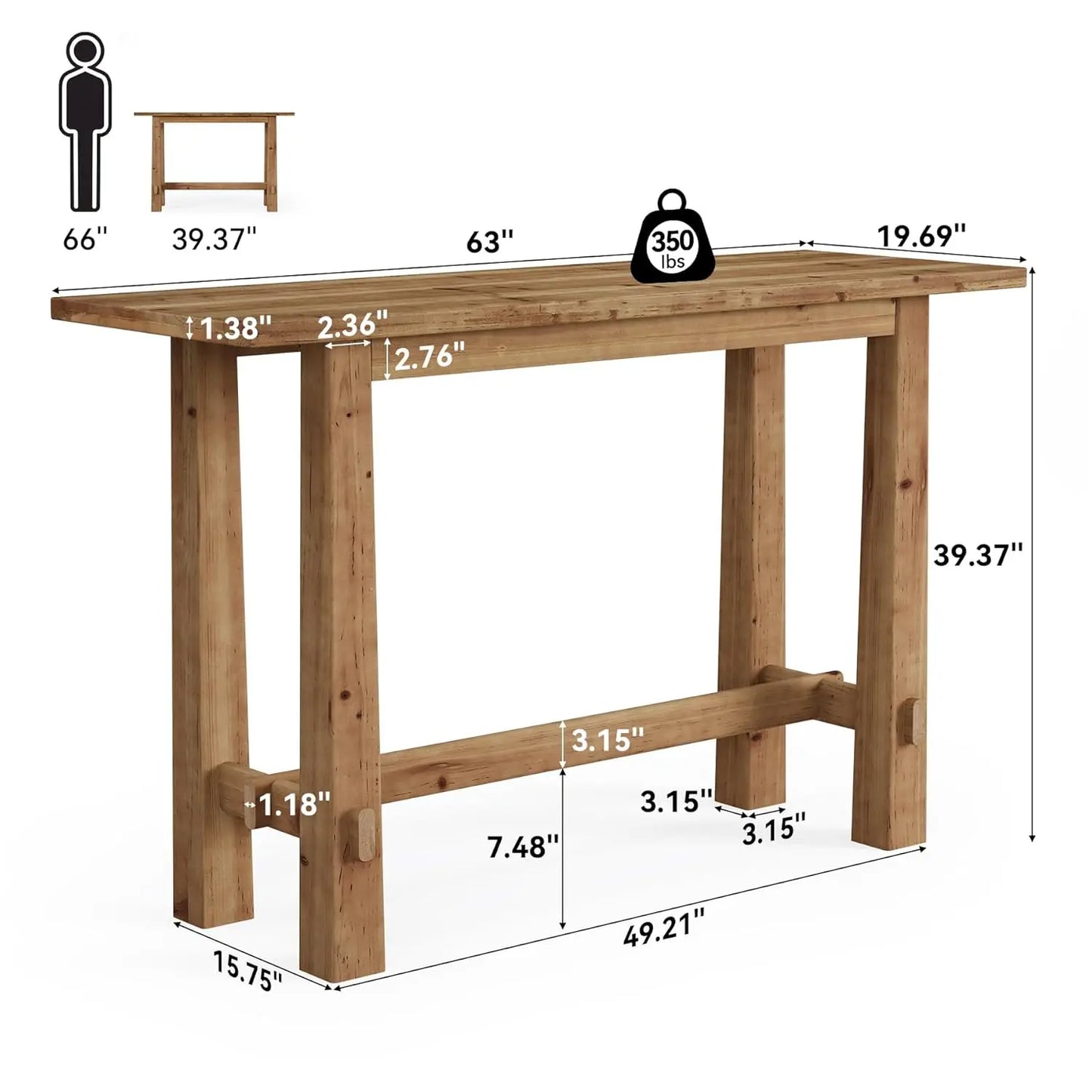 Solid Wood Bar Table for Kitchen and Home
