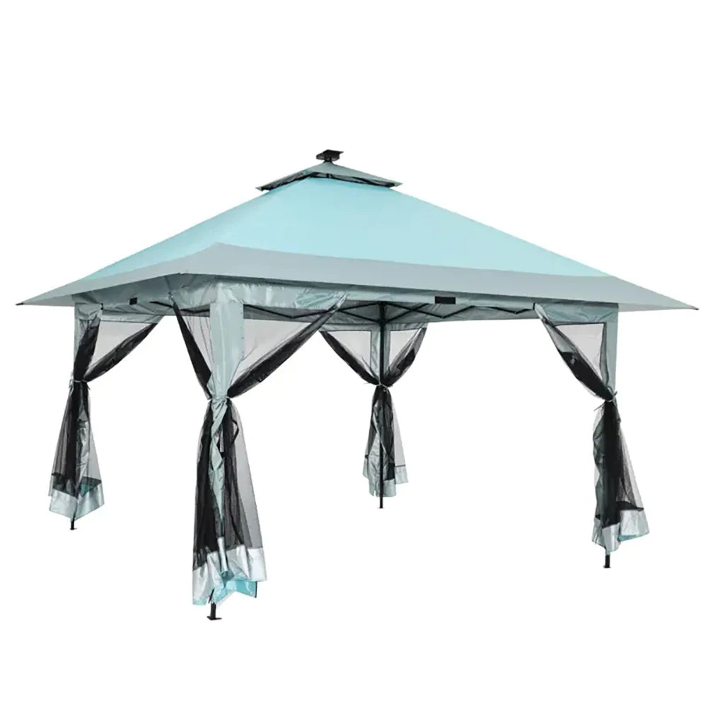 13x13 Ft Pop Up Gazebo With Cantilevered Eaves Awning And One Touch Roll Up Canopy Backyard Mosquito Netting