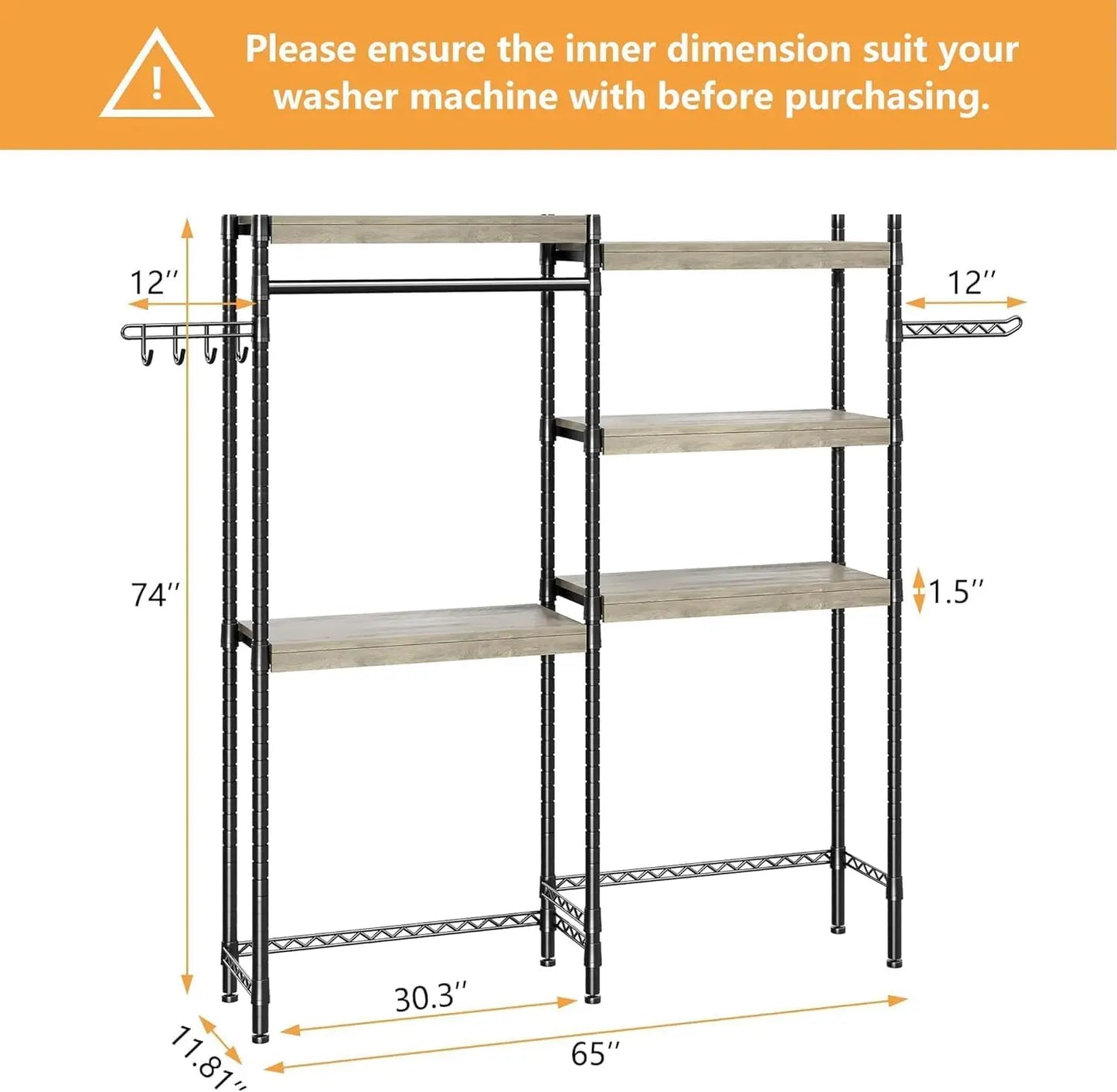 Over Washer Dryer Shelf 5 Tier Wood Laundry Organizer With Adjustable Height And Drying Rack Twisterck For Laundry Rooms