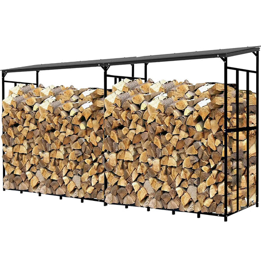 Outdoor Metal Firewood Rack With Waterproof Roof For Garden Storage