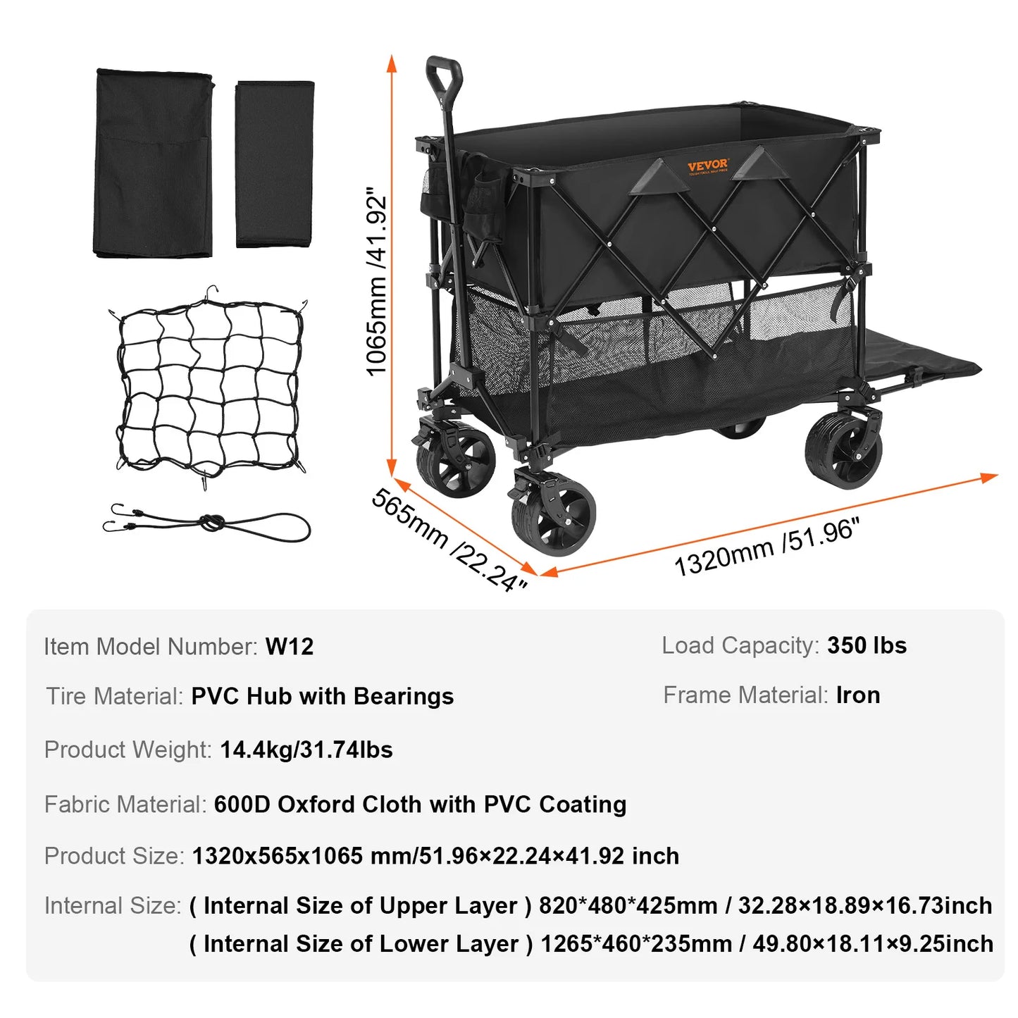 SucceBuy Collapsible Folding Wagon With All-Terrain Wheels And Drink Holder