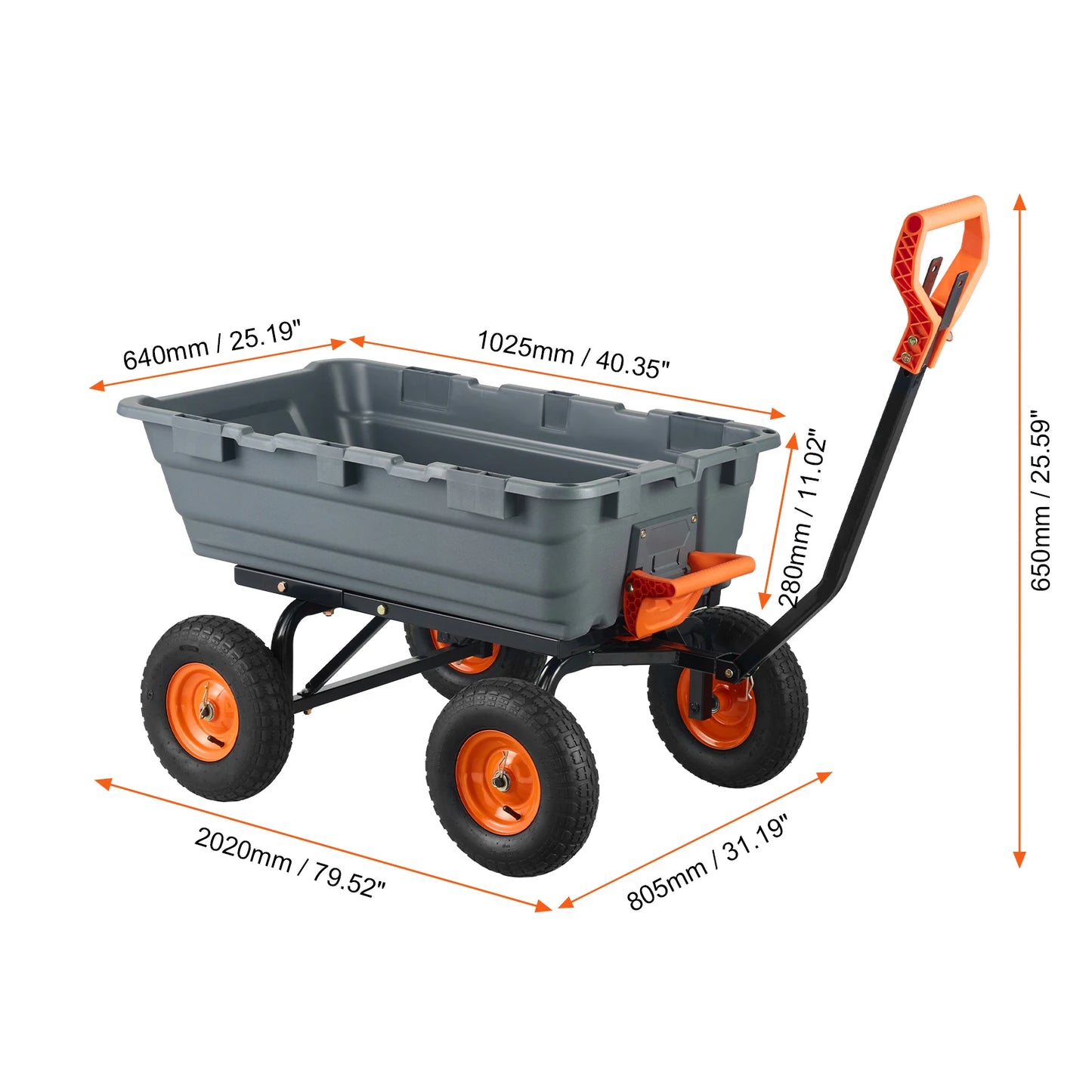 SucceBuy Dump Cart Heavy Duty Garden Wagon With 2-in-1 Handle