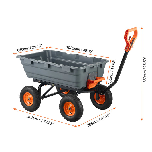SucceBuy Dump Cart Heavy Duty Garden Wagon With 2-in-1 Handle
