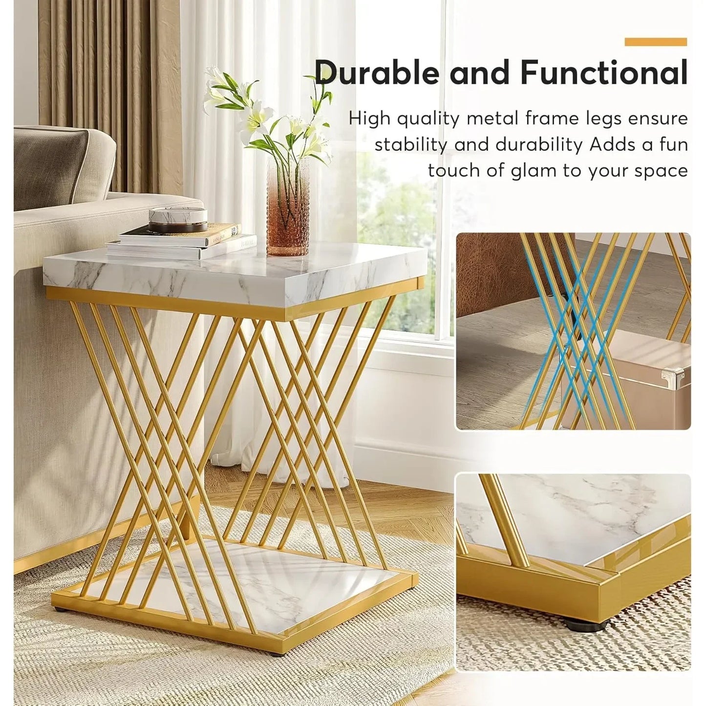 Little Tree Square End Table Two Tier Side Bedside Storage