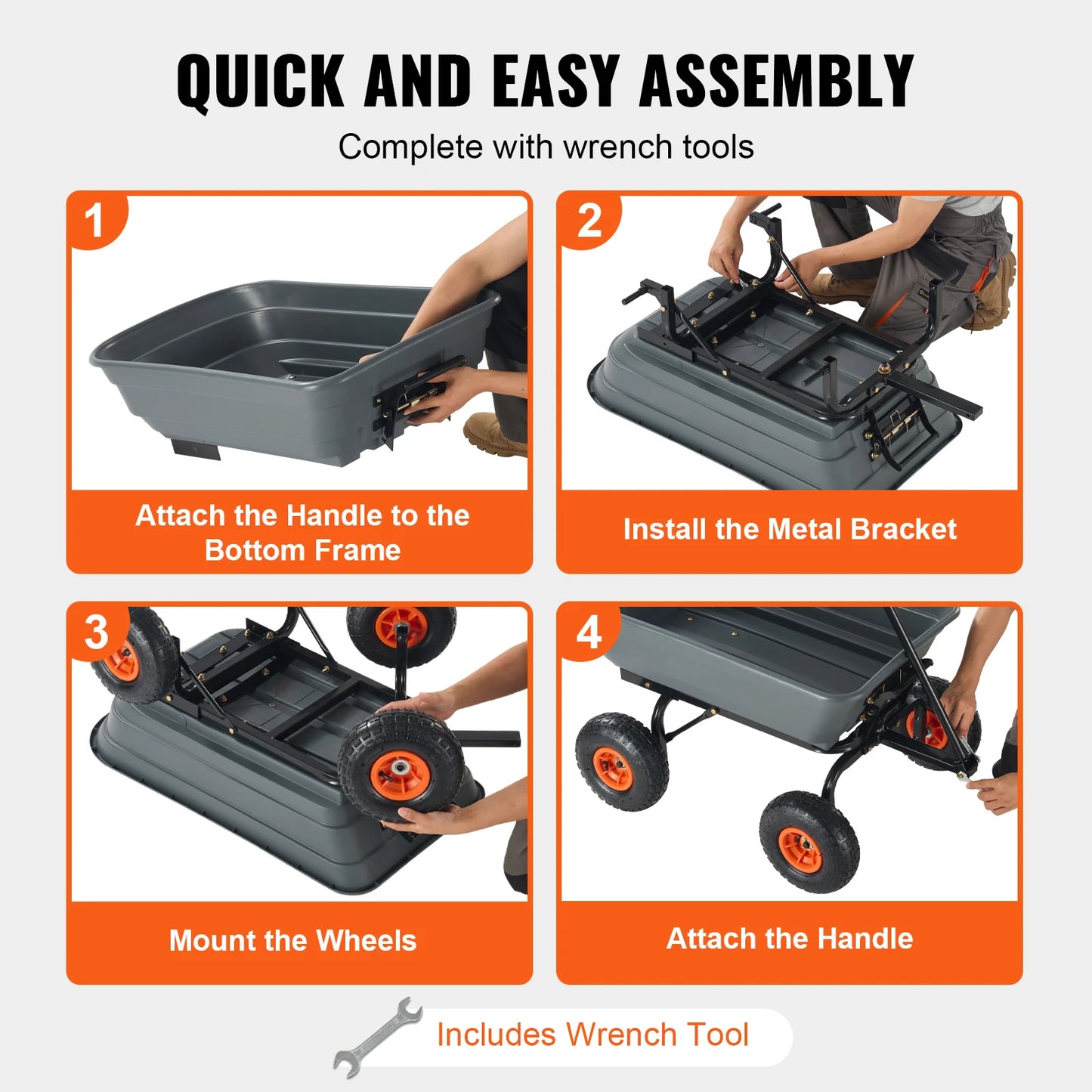 SucceBuy Dump Cart Heavy Duty Garden Wagon With 2-in-1 Handle