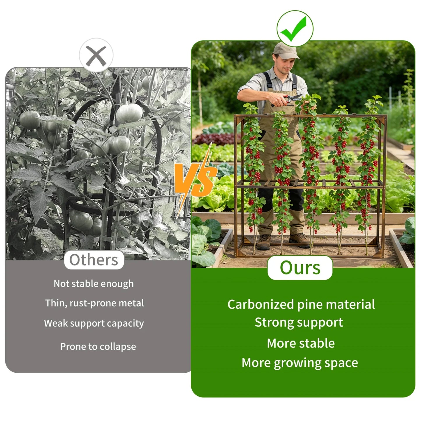 Wooden Garden Tomato Cranberry Support Trellis With 5 Slots Cage