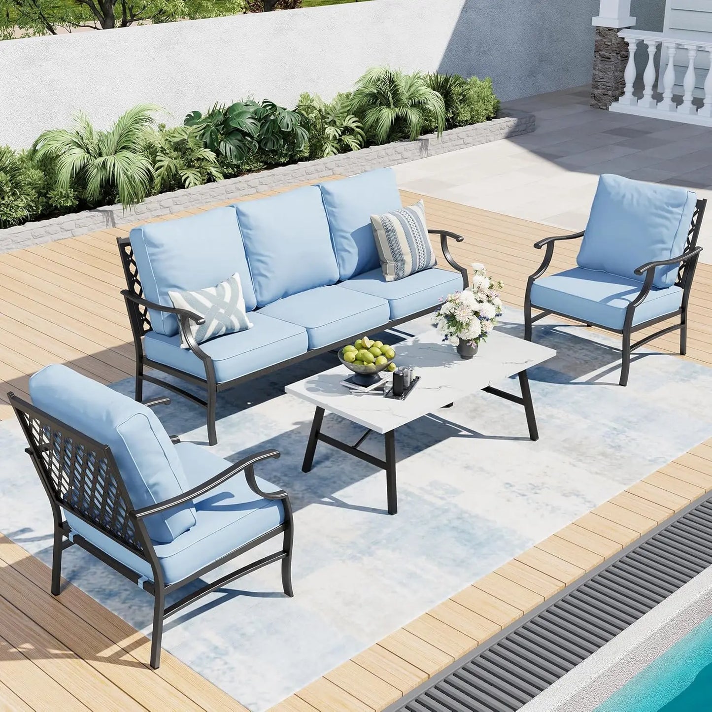 Patio Furniture Set Modern Outdoor Rattan Lounge With Coffee Table