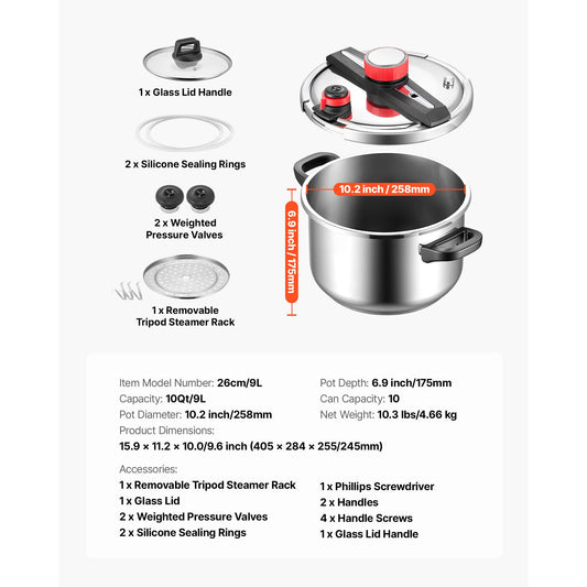 Pressure Cooker Stainless Steel With Steaming Rack Tempered Glass Lid