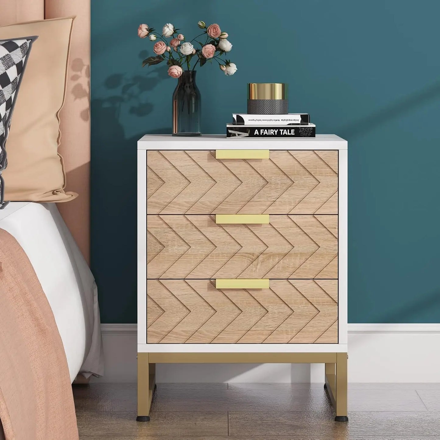 Little Tree Modern Nightstand With Chevron Design Bedside Table