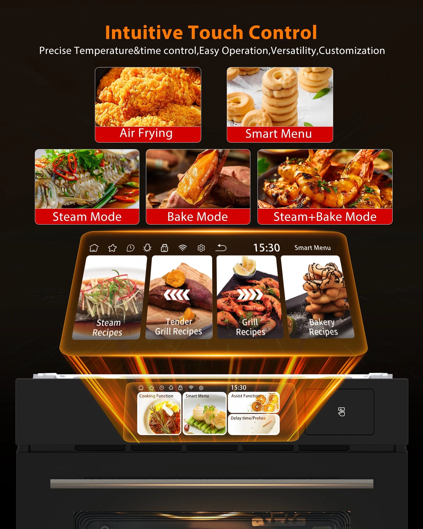 Acekool Single Wall Oven Convection Electric With 8 Modes Touch Screen