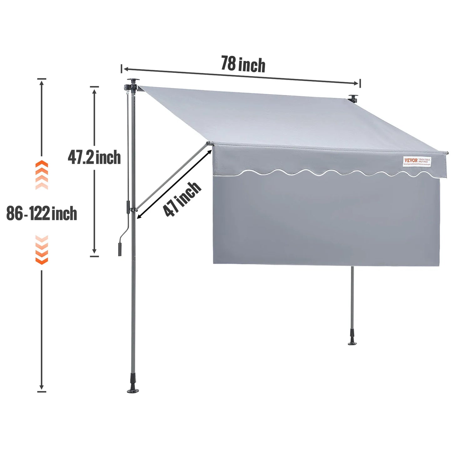 SucceBuy Manual Retractable Awning Outdoor Sun Shade Water Resistant Polyester