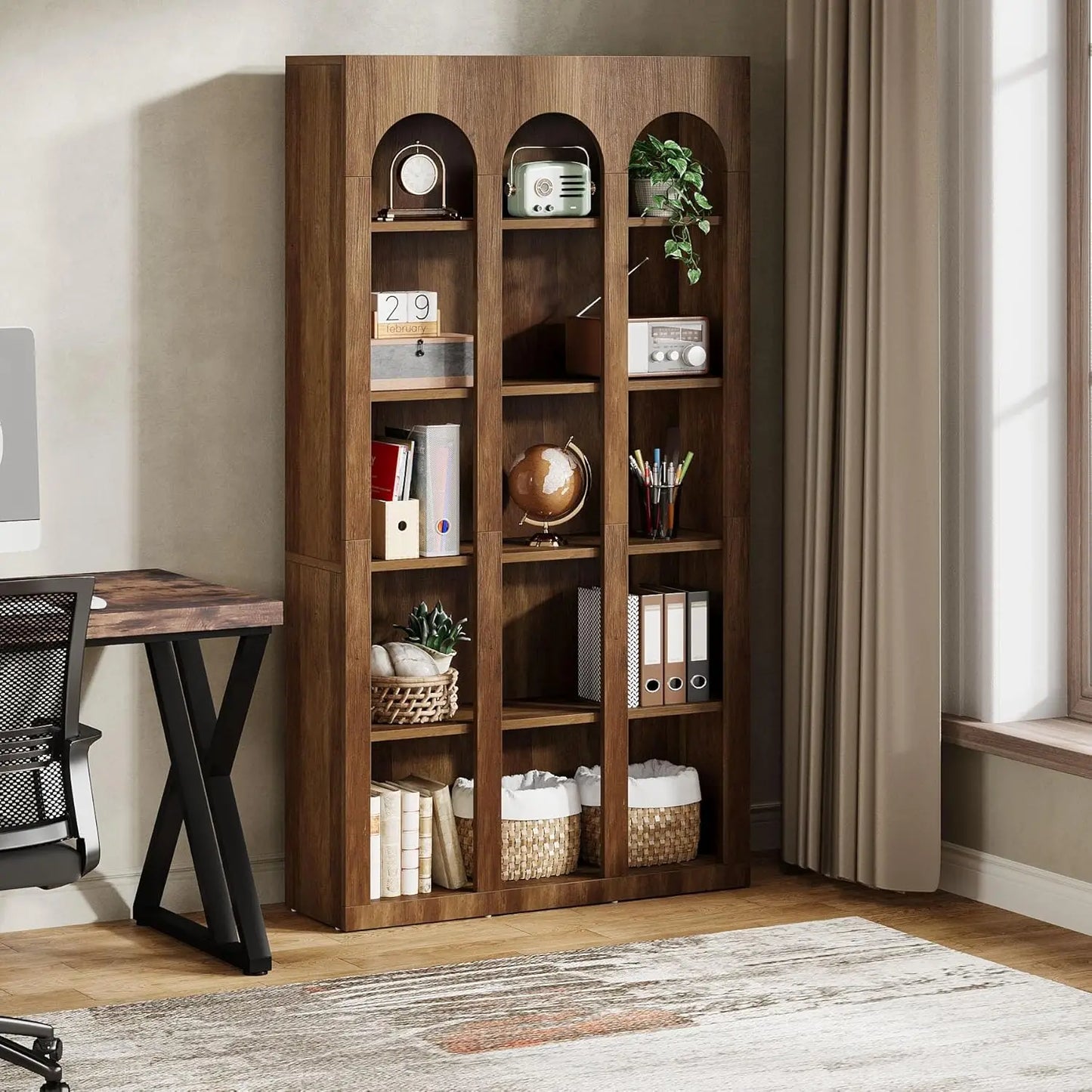 Little Tree 5-Tier Bookshelf Mid Century Modern Open Shelves