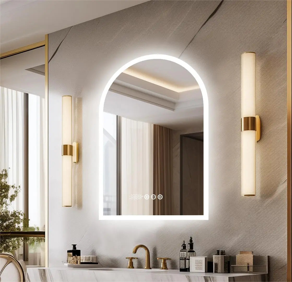 Arch Shape LED Bathroom Mirror Backlit Frameless Antifog Temperature Display