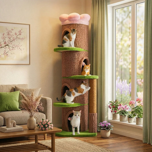 PAWZ Road Tall Cat Tree Tower With 4 Condos And Thick Scratching Post For Indoor Luxury Cats