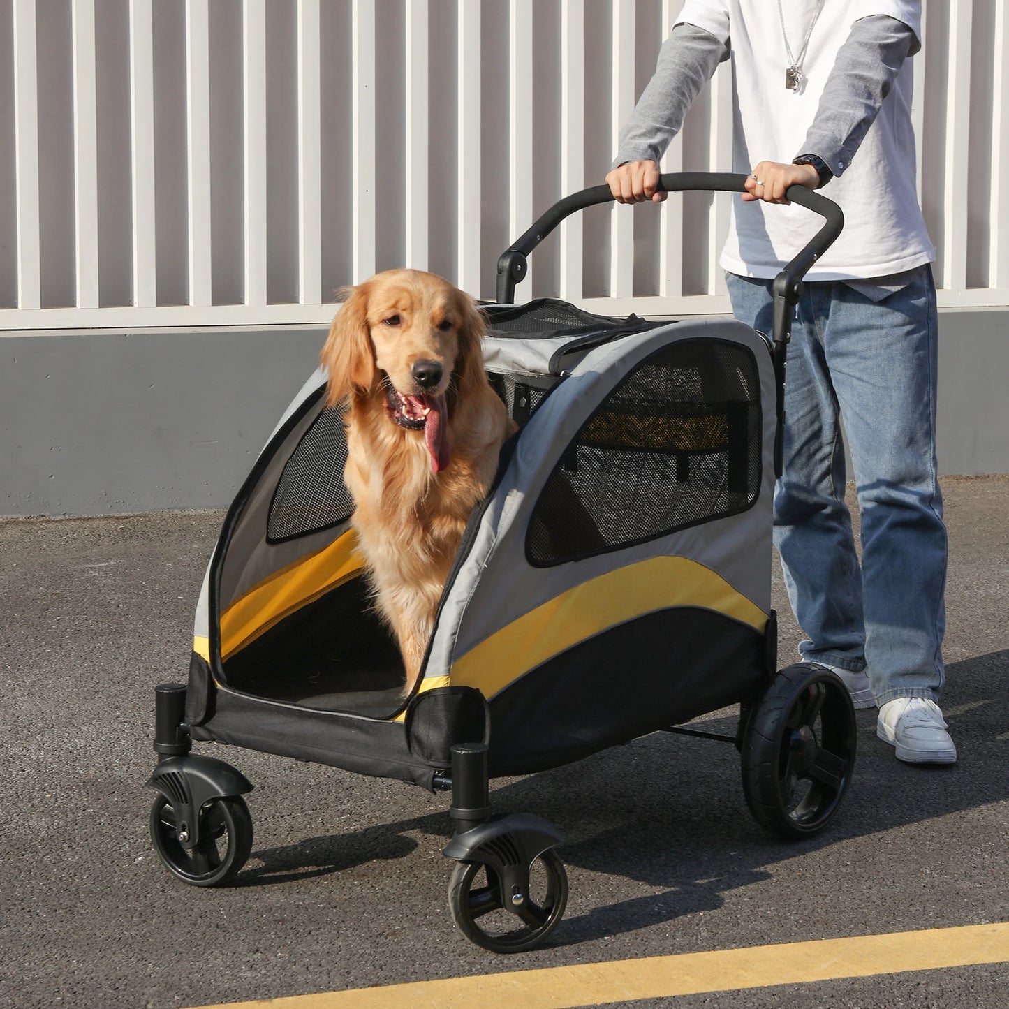 Dog Stroller Ultra Large Four Wheel Pet Jogger Wagon Foldable Cart Load 55kg